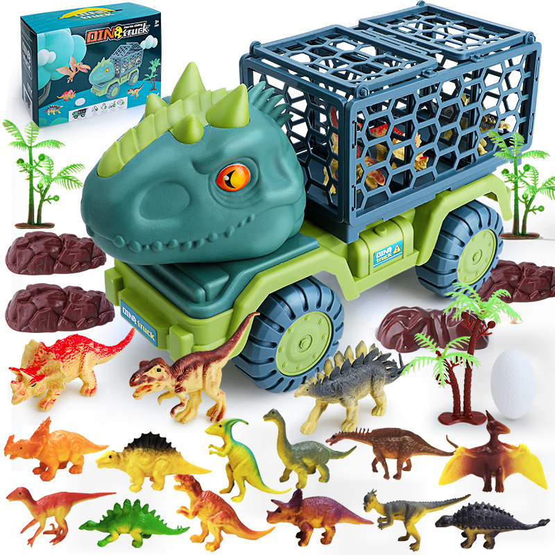 Super large dinosaur transport vehicle, children's toy set, boy's educational simulation, Tyrannosaurus Rex Triceratops, cross-border car