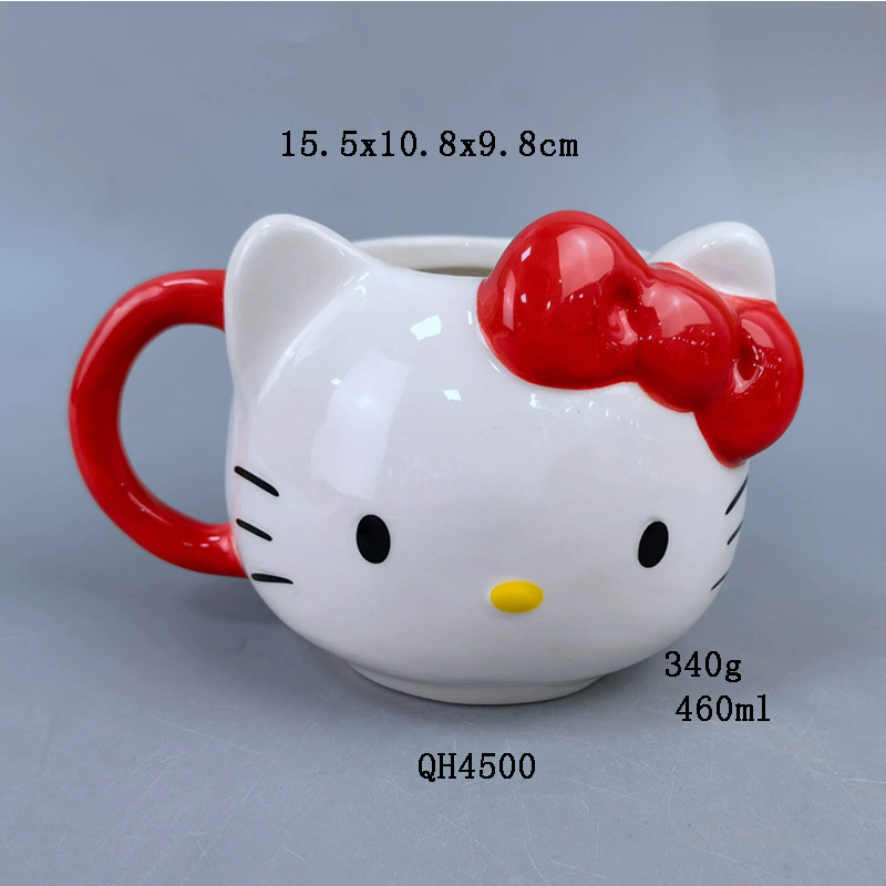Кружка «Котик» (KT Cat), керамическая 450 мл, 3D ручка-бантик, детская мультяшная
