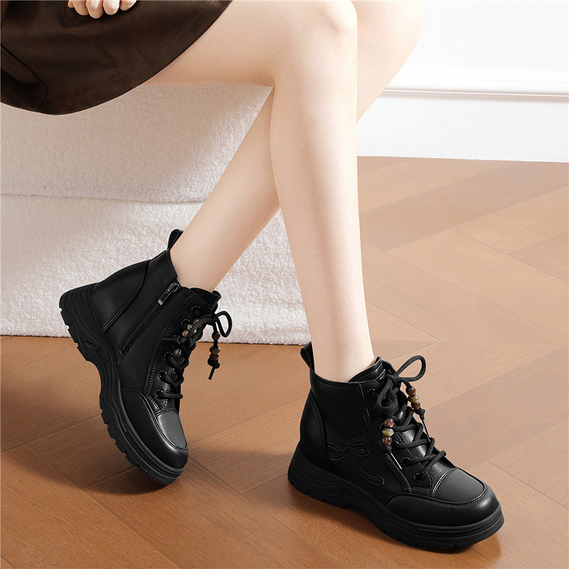 Thick-soled Short Boots, Women's Martin Boots, 2025 New Women's Shoes With Internal Height Increase, Autumn And Winter Boots, Plush Casual Work Boots_vogvips.com