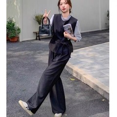 厂家直销25秋小个子时尚百搭宽松显瘦无袖马夹+休闲阔腿裤两件套