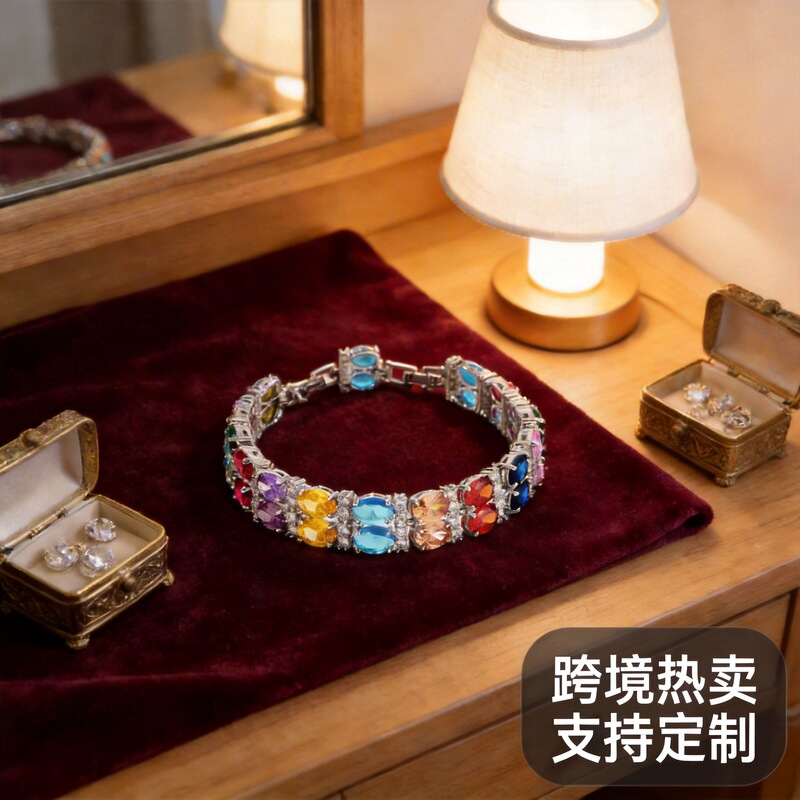 European and American Blue Double Row Zircon Bracelet Wholesale Cross Border Sapphire Fashion AliExpress Amazon Hot Selling Bracelet