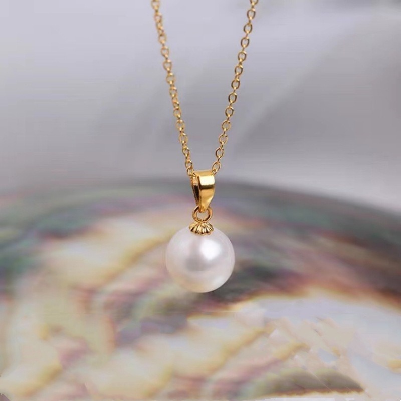 All-Over 18K Gold Clasp Pearl Pendant Au750 Gold Clavicle Chain Natural Freshwater Pearl Necklace Couple Pendant
