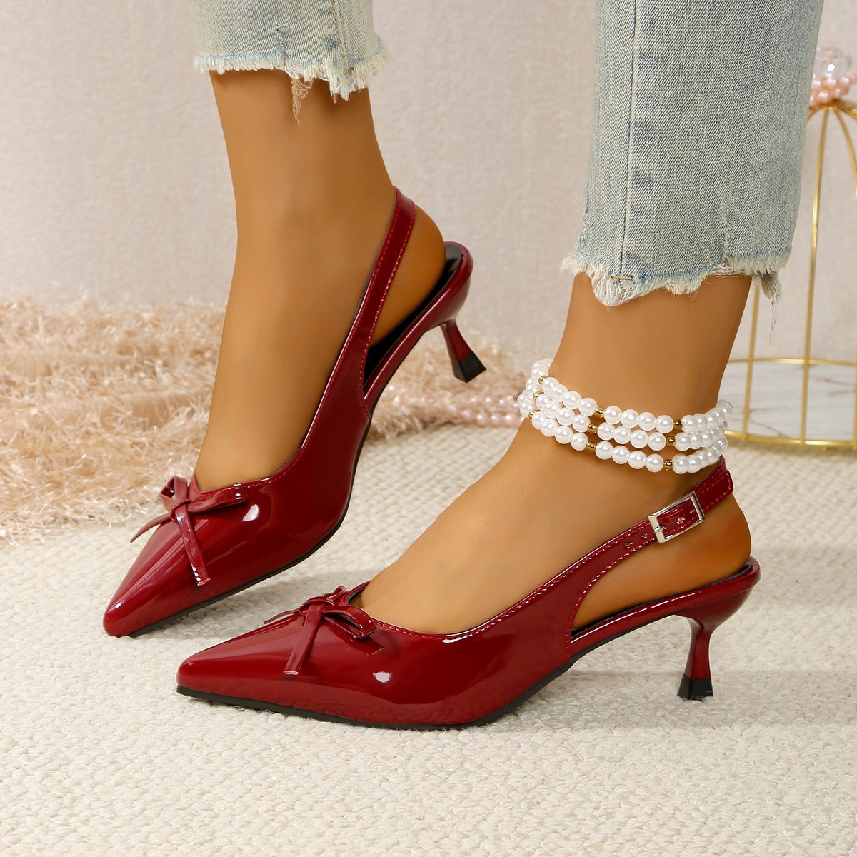 Sandalias de Tacón Alto con Punta Cerrada de Tela y Caucho, Tacón Fino, Punta Afilada, para Mujer, Verano image 14