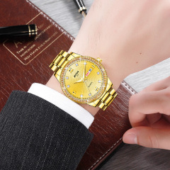 外貿熱銷手錶愛依士跨境亞馬遜全金色石英表鑲鑽夜光男士手錶男表