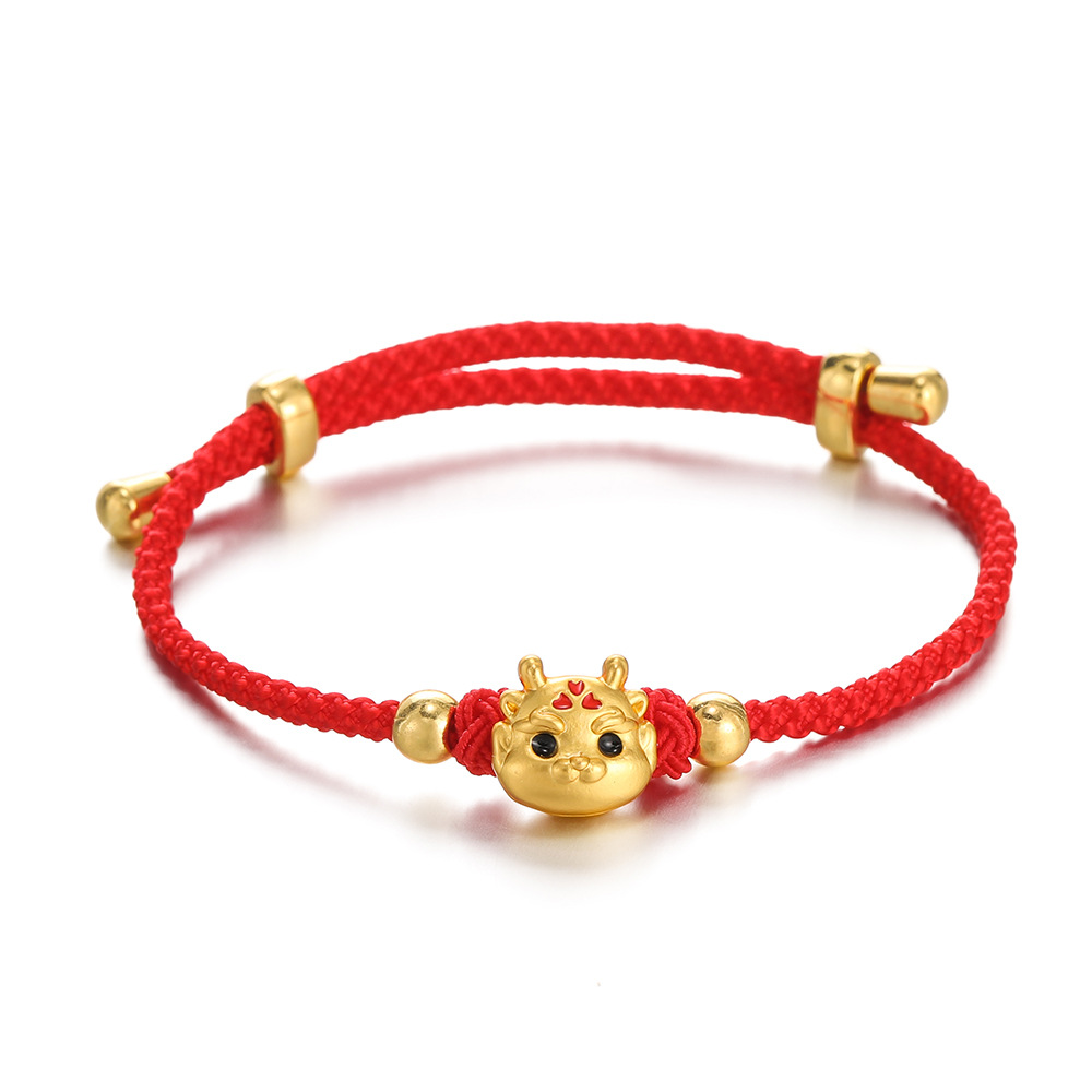 2024 dragón año rojo pulsera tejida oro suerte Zodiaco dragón nacimiento año nuevo chino pequeño regalo pulsera cuerda