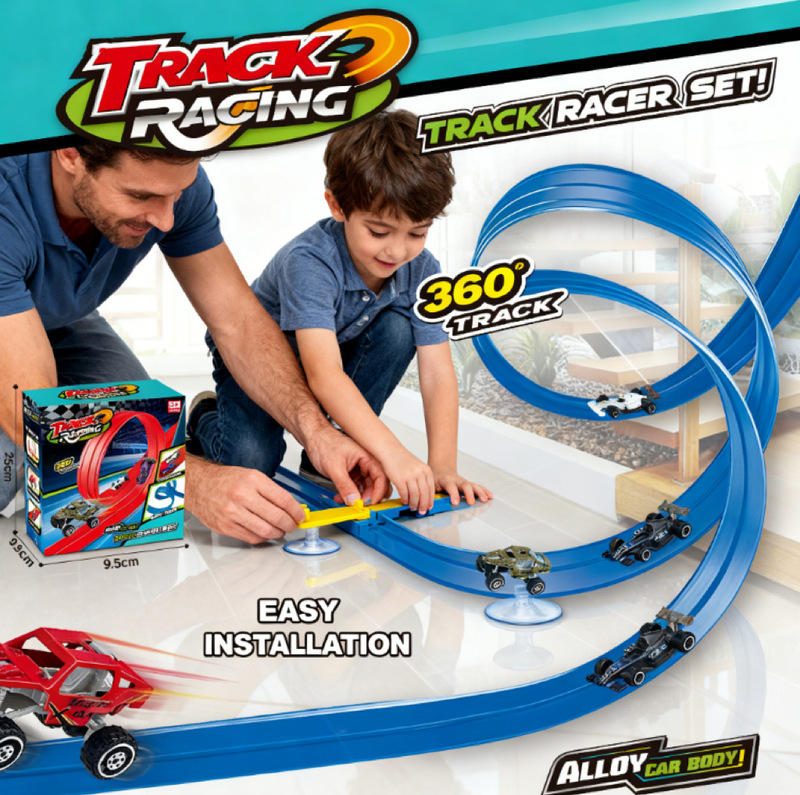 Cross-Border DIY Assembly Two-Color Dual-Track Alloy Racing Car Rotating Inertia Battle Track Car Boys' Toys Wholesale