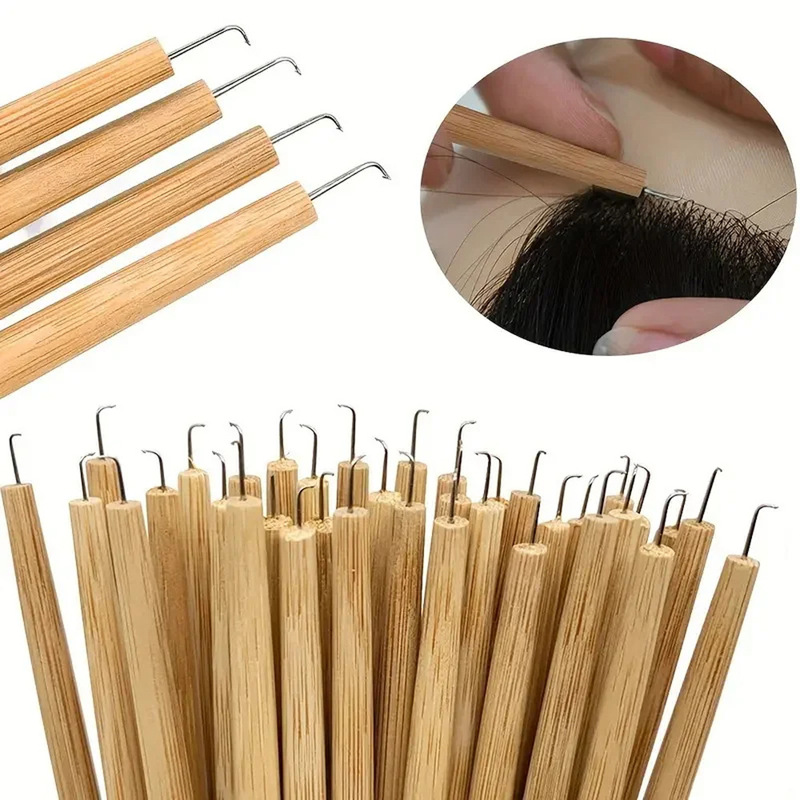 Hand-Woven Wig Crochet Wooden Handle Wig Crochet Hairpiece Mesh Cap Leather Weaving Hair Replacement Special Crochet Imported Needle