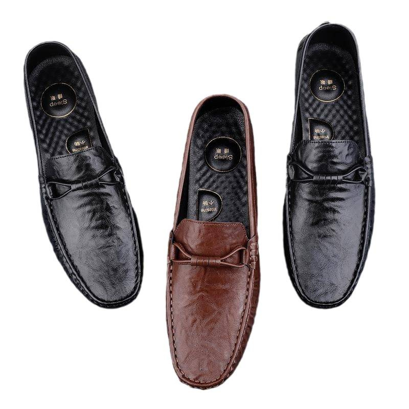 Zapatos de lujo ligero Bean para hombres de cuero genuino 2025 nuevos zapatos de estilo perezoso marca de moda impresión informal británica zapatos Lefour