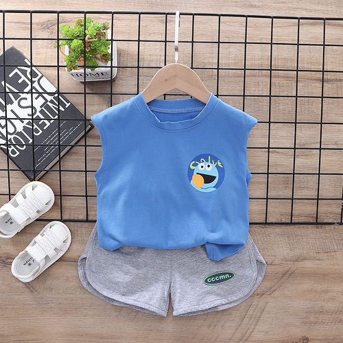 Boys and children's fashionable casual vest suit baby summer clothes for small and medium-sized children and boys sports shorts sleeveless two-piece set