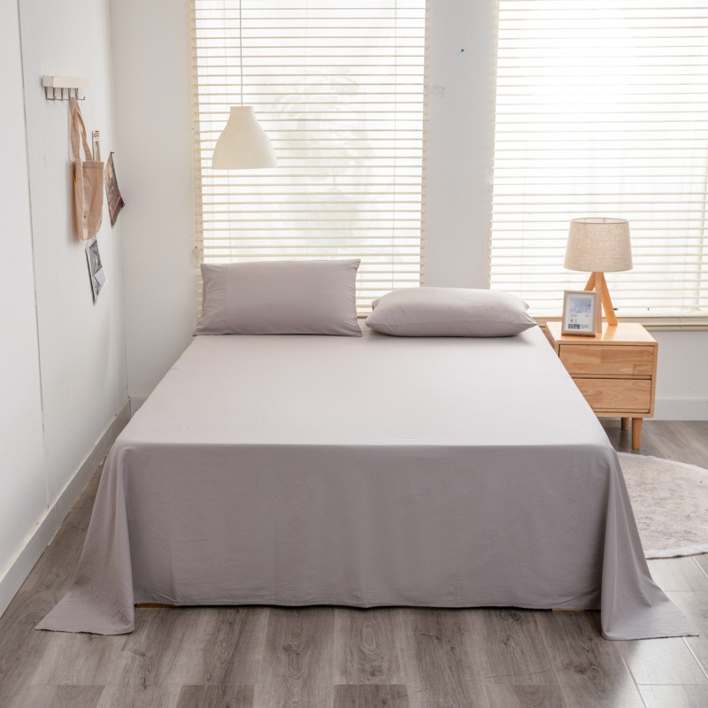 Sábanas de estilo japonés de algodón sólido de color sólido, sábanas de agua de lavado de piel, sábanas de cama de algodón sólido desnudo para dormir se pueden personalizar como una sola pieza de sábanas de grado madre e infante.