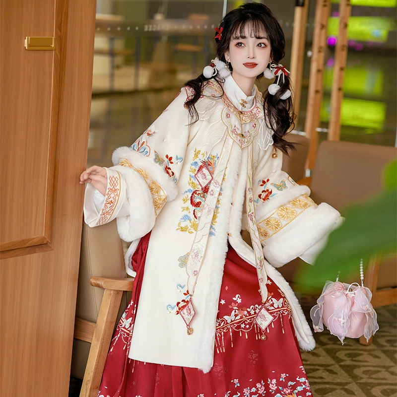 Настоящий демисезонный ханьфу, теплый воротник
