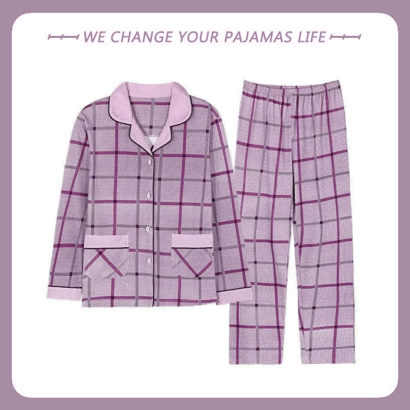 Mamá Pijamas Mujer primavera y otoño 100% algodón más tamaño pantalones de manga larga de mediana edad y ancianos otoño traje de desgaste para el hogar al aire libre