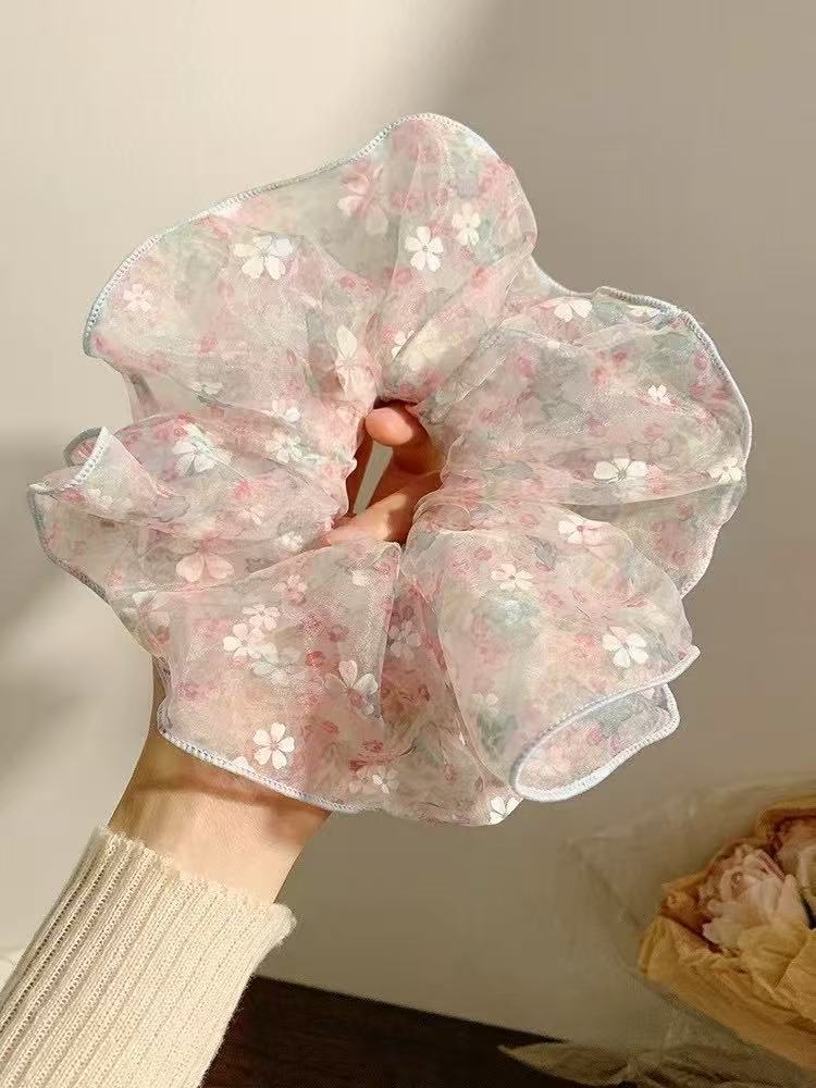 작은 꽃무늬 푹신한 거즈 머리끈