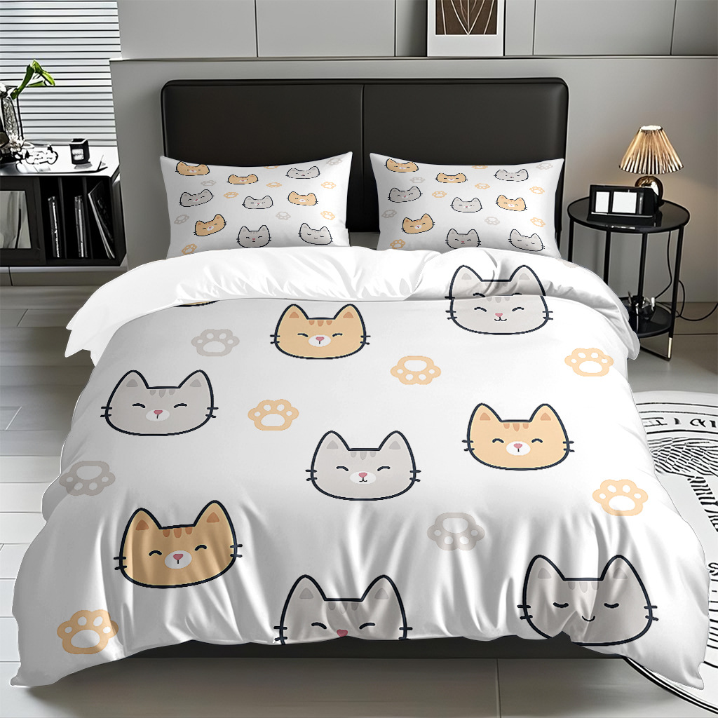 Transfronterizo textil doméstico molido caricatura gatito impresión digital suave permeable colcha colcha set fuente fábrica Temu / JIT
