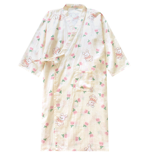 Summer robe for women, pure cotton gauze nightgown, Japanese style kimono-like sleep dress, home wear, thin, breathable, bath robe, steam room wear