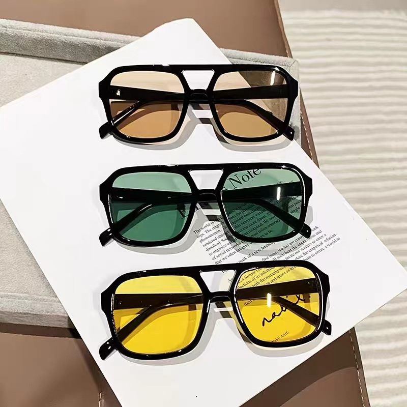 New Box Double Beam Sunglasses Korean Style Retro Large Frame Aviator Glasses Chaohai Sunglasses Multicolor Glasses