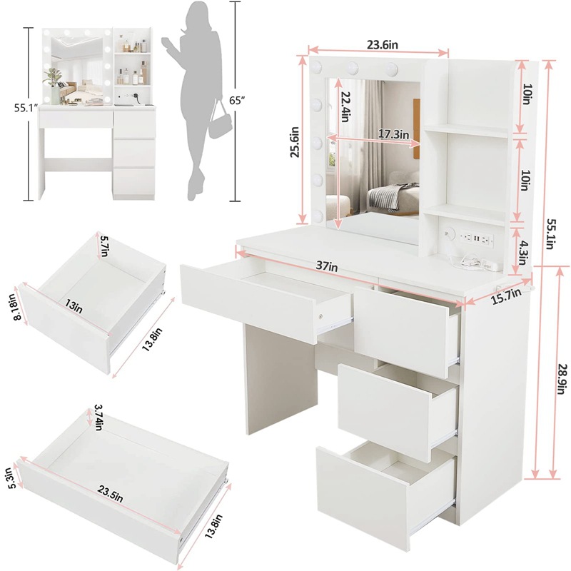 Dormitorio minimalista moderno de múltiples capas aparador pequeño con cajón con espejo de tocador gabinete de almacenamiento mesa de maquillaje