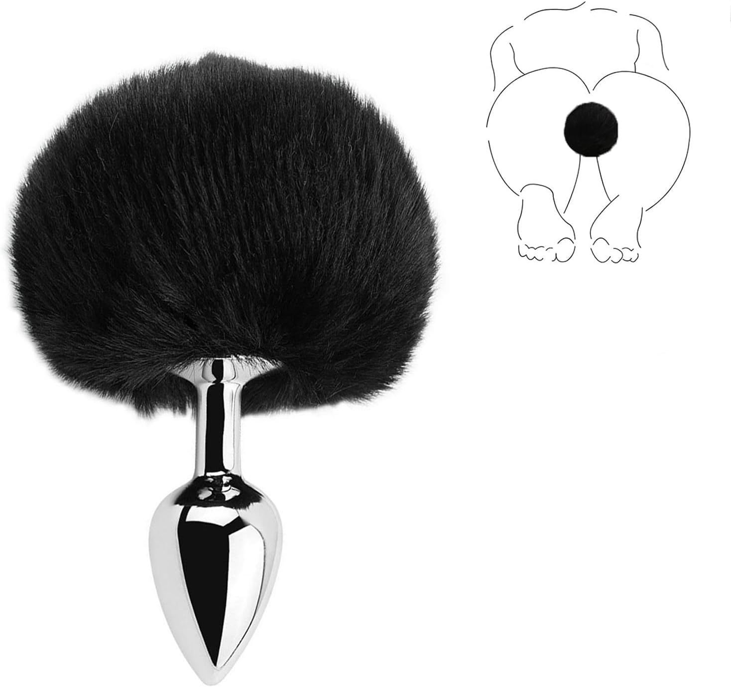 Rabbit Tail Anal Plug with Faux Mink Fur Ball and Metal Expander — detail image 8
