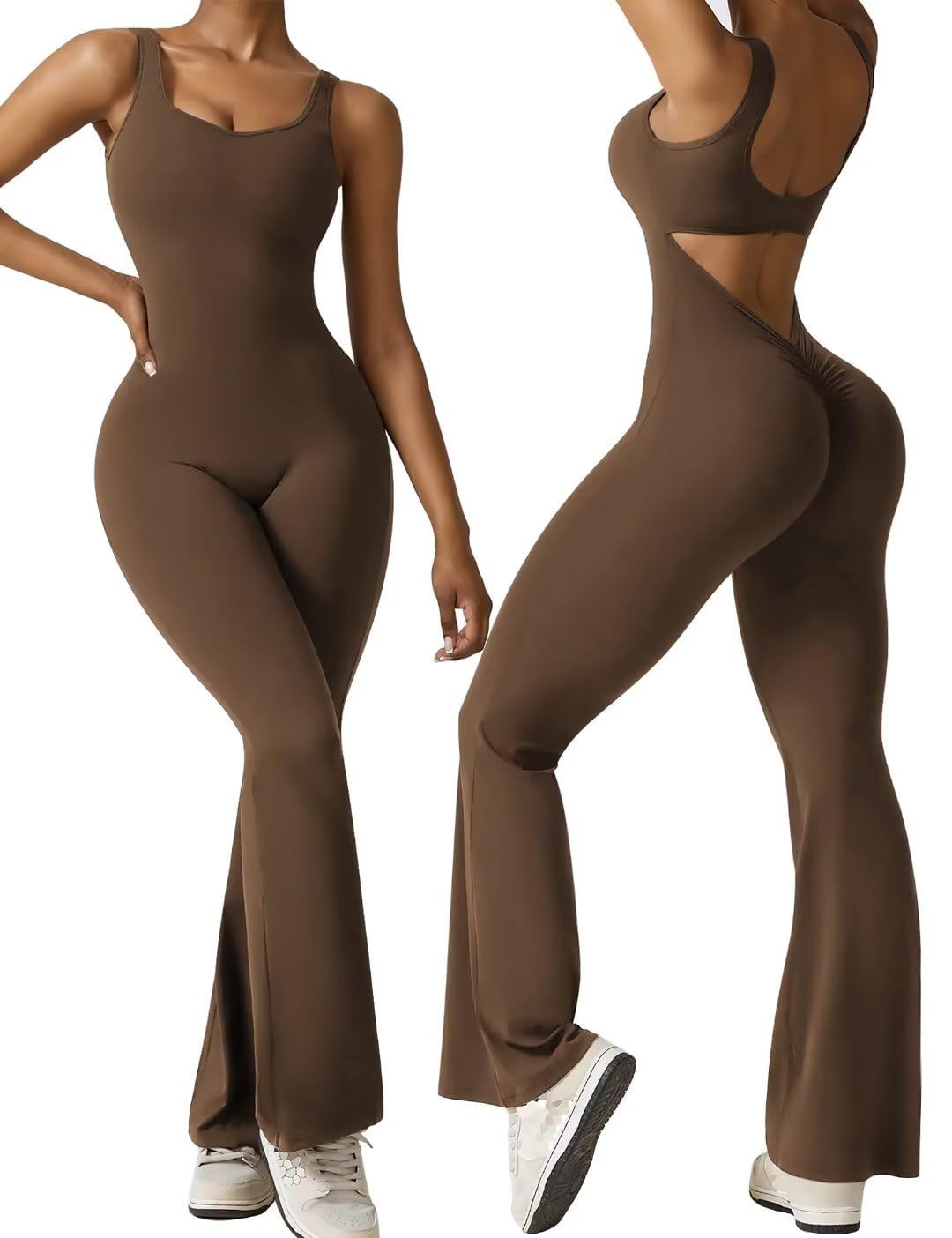 Women's Sleeveless Flared Jumpsuit Sexy Backless Tight Hip Lifting Yoga Jumpsuit For Women_ecoleips.com