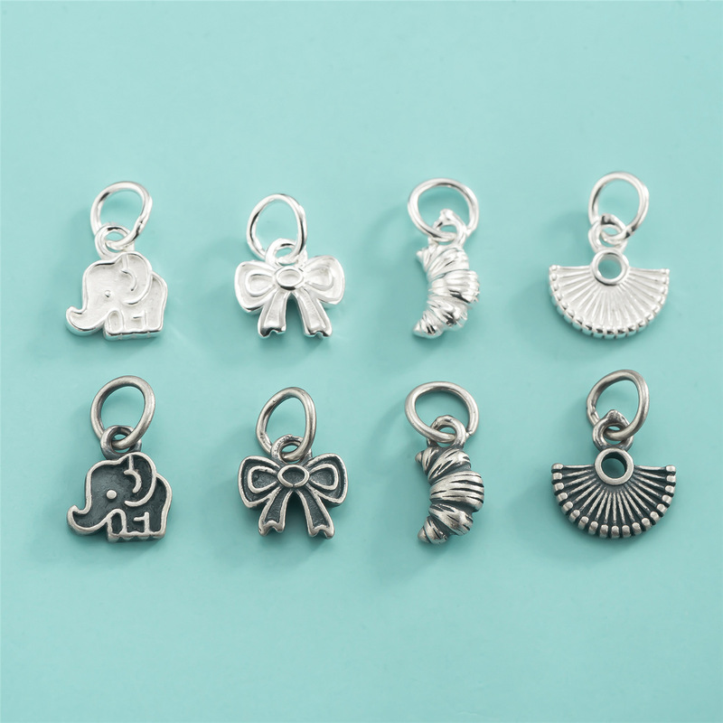 S925 sterling silver fan pendant, small elephant, bow, croissant pendant, crystal pearl bracelet charm accessory S925 sterling silver fan pendant, small elephant, bow, croissant pendant, crystal pearl bracelet charm accessory