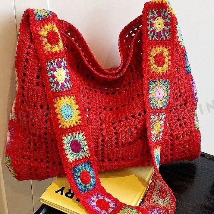 Women Crochet Bag Summer Beach Handbag Aesthetic Lightweight Durable Party Shopping Dating Hippie Pouch Knitted Bag