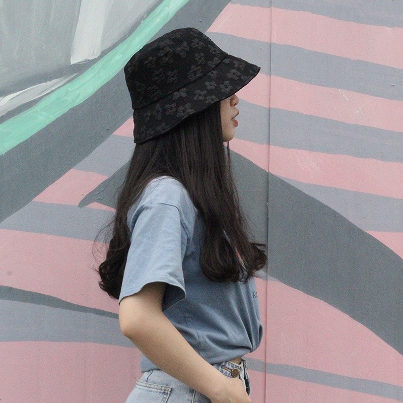 提花冰丝水桶帽女韩版渔夫帽网红高级感显脸小防晒遮阳遮脸太阳帽