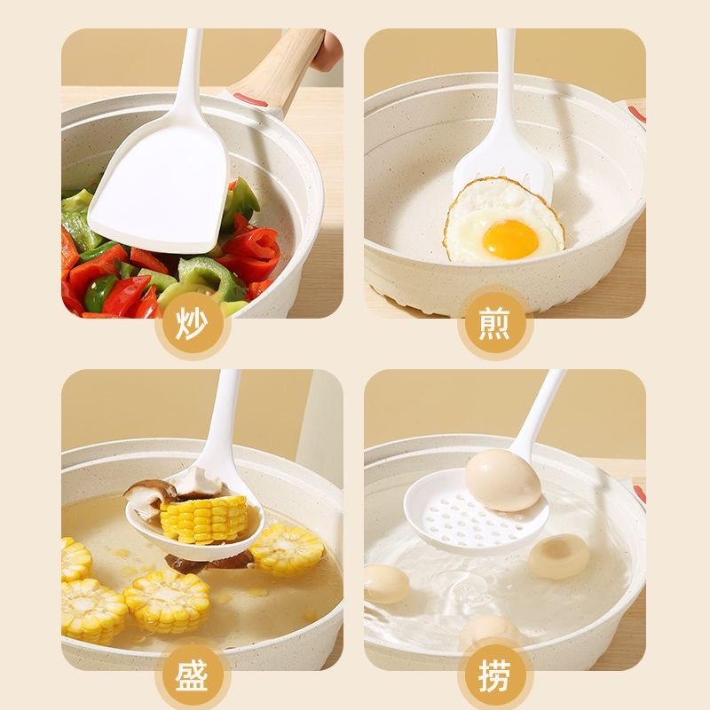 Alta temperatura resistente de silicona espátula utensilios de cocina 5 piezas traje de grado alimenticio cuchara de sopa de material freír pala con fugas cuchara de arroz utensilios de cocina