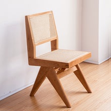 昌迪加爾椅凳侘寂風中古家具靠背餐椅復古藤編實木櫻桃木書房椅子