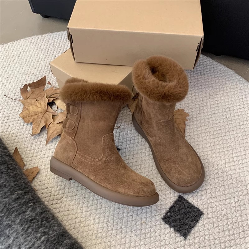 Talvipuuvillaiset paksupohjaiset lumikengät naisille 2024, uusi talvityyli pehmeällä eristyksellä, muodikas ja monipuolinen litteä kenkä_voghion.com