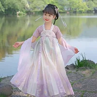 2025 новая девушка Hanfu девушка юбка девушка супер сказочный ветер платье детское 2025 летнее платье с короткими рукавами