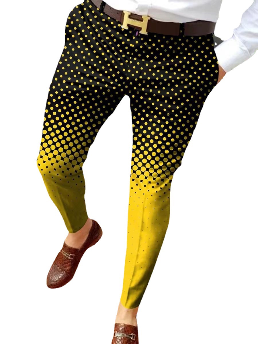 2023 estación independiente transfronteriza europea y americana nuevo patrón casual de los hombres impreso Mediados de cintura traje casual pantalones micro pantalones elásticos