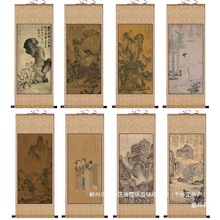 厂家直销水墨国画唐寅山水字画仿古名家字画酒店装饰挂画丝绸礼品