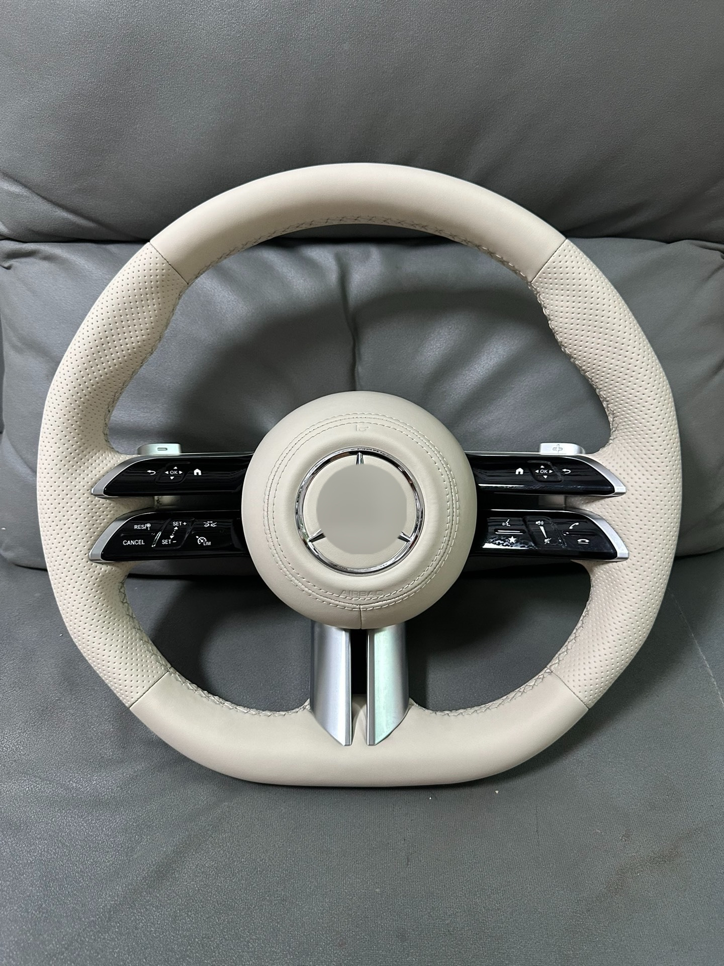Mercedes-Benz Dragonfly steering wheel, off-white genuine leather, universal fit for all models, non-destructive installation, plug-and-play, in stock