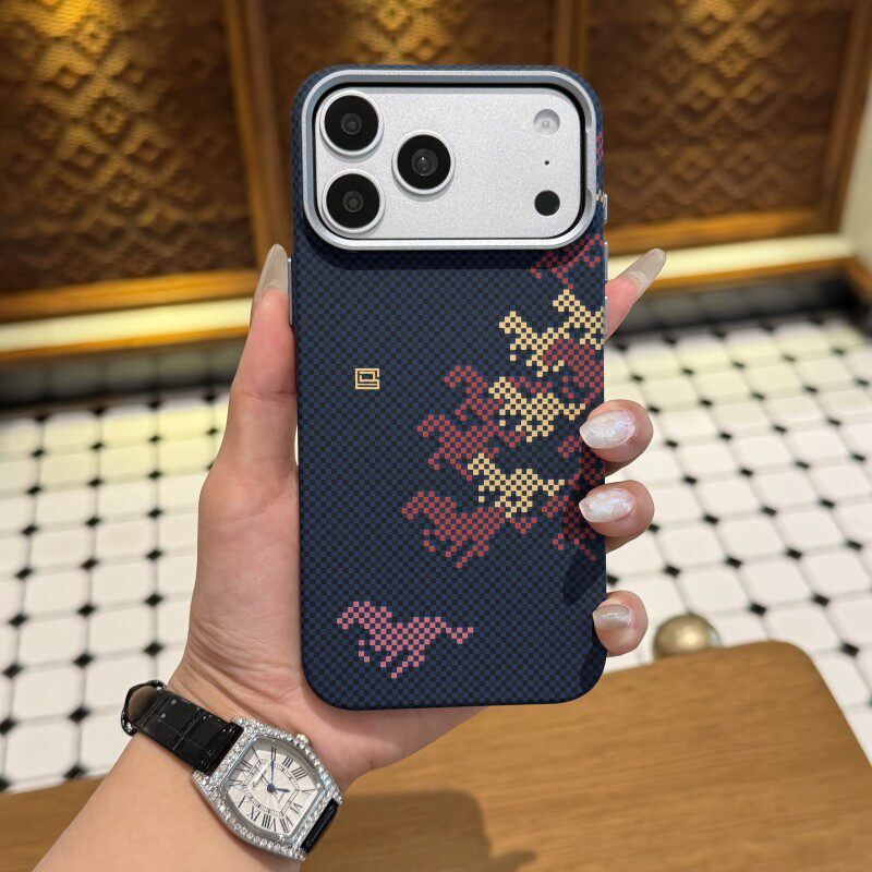 Suitable for iPhone 17 Pro Max Phone Case with Magnetic Carbon Fiber Pattern and Galloping Horse Design, Apple 16 Protective Cover Suitable for iPhone 17 Pro Max Phone Case with Magnetic Carbon Fiber Pattern and Galloping Horse Design, Apple 16 Protective Cover