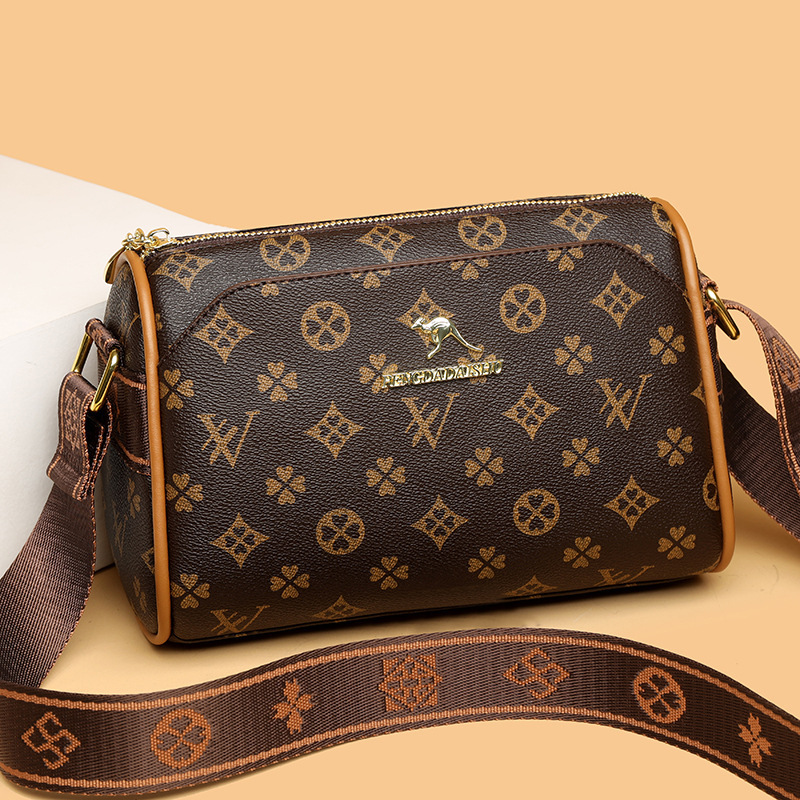 Real Soft Leather Three-Layer Women's Bag Large-Capacity Crossbody Bag Women's New Women's Bag Wideband Middle-Aged Mother Bag Versatile Shoulder Bag