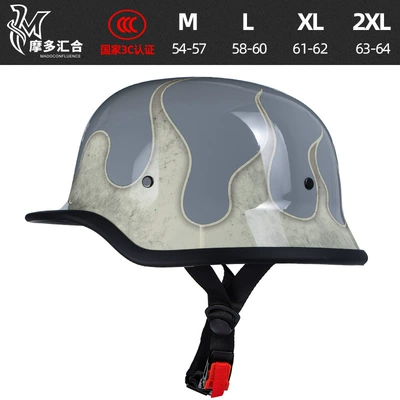 retro helmet men's and women's, Motosiklet kaskı (dəbilqə) - cement-ash-red-fire-silver-m