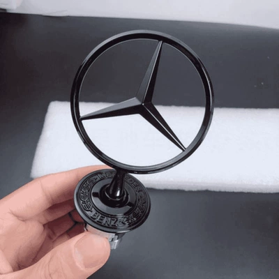 Car logo — emblem sticker, standing emblem - standard-mercedes-benz-e-class-emblem-black-badge-wheat-ears-original-car-size