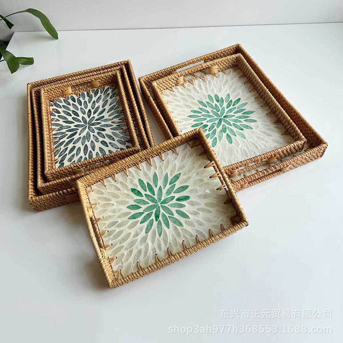 bandeja de conchas de caña, bandeja de conchas de bocadillos, bandeja de pan doméstica, bandeja de té, bandeja de té, mesa de té