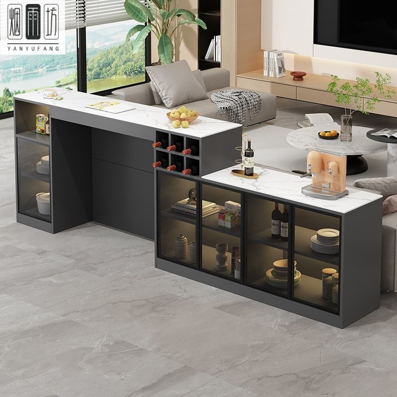 Light luxury partition counter table for home use, living room sideboard, wine cabinet, integrated backrest, rock panel living room sofa backrest cabinet
