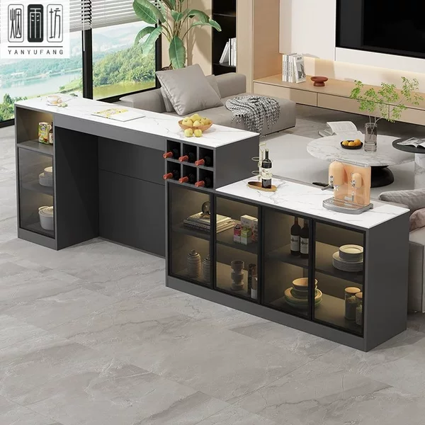 Light luxury partition counter table for home use, living room sideboard, wine cabinet, integrated backrest, rock panel living room sofa backrest cabinet
