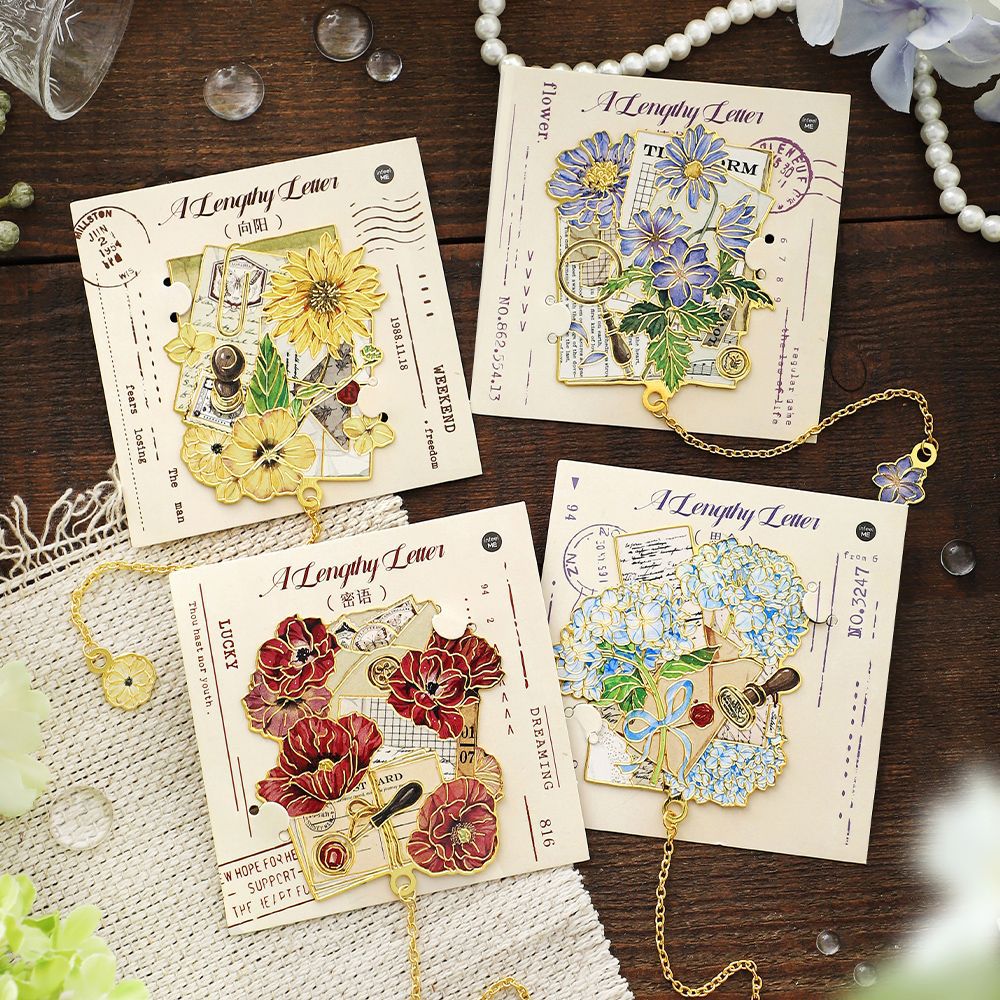 Infeel.Me marcador de metal una carta larga estilo retro tema de flor lectura página de libro marcado tarjeta