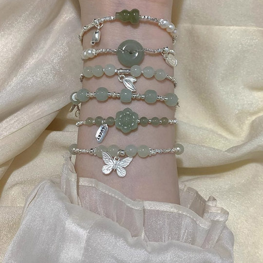 New Chinese style Jade Hetian jade broken silver safety buckle lucky bracelet Women's Light luxury niche design bracelet new product