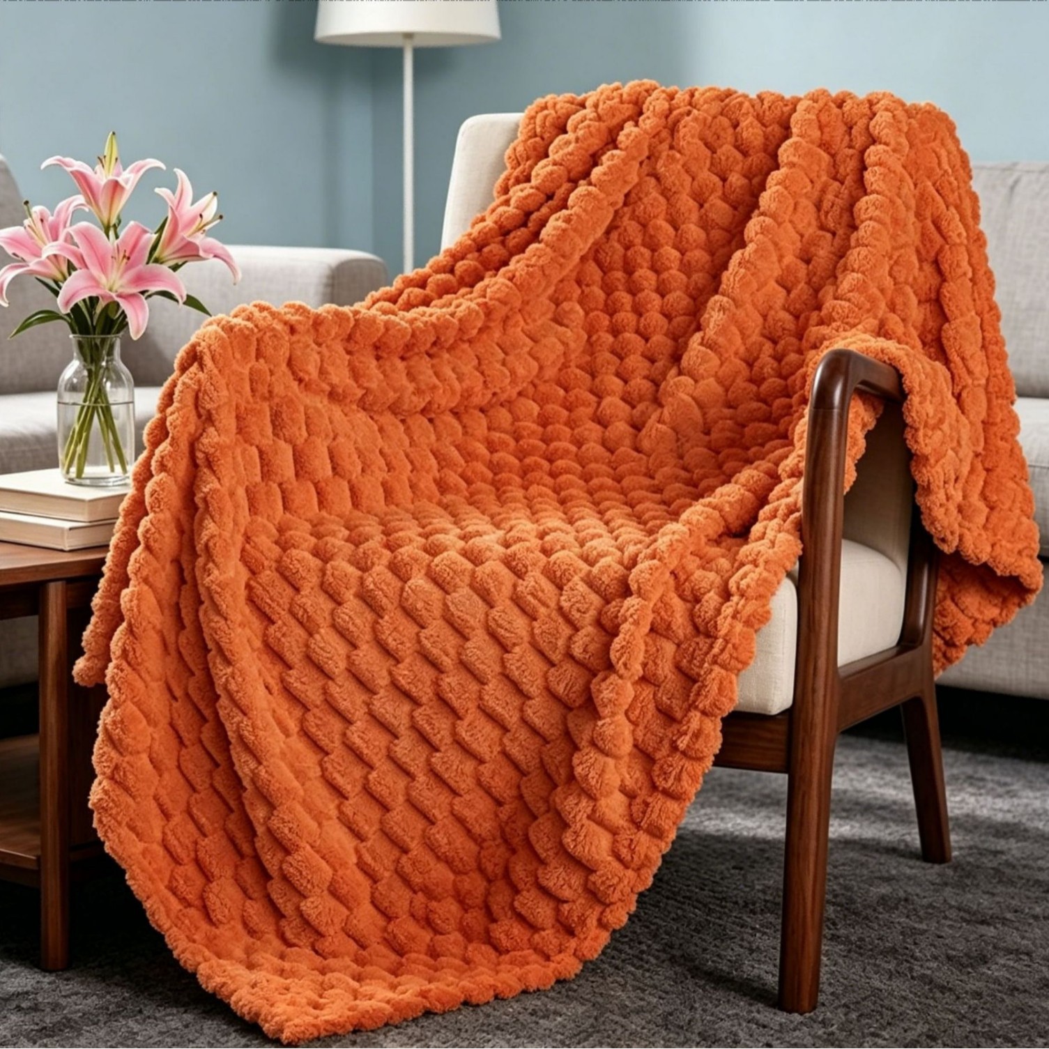 Manta Tejida Térmica para Siesta Jacquard 3D de Poliéster y Franela para Oficina y Dormitorio