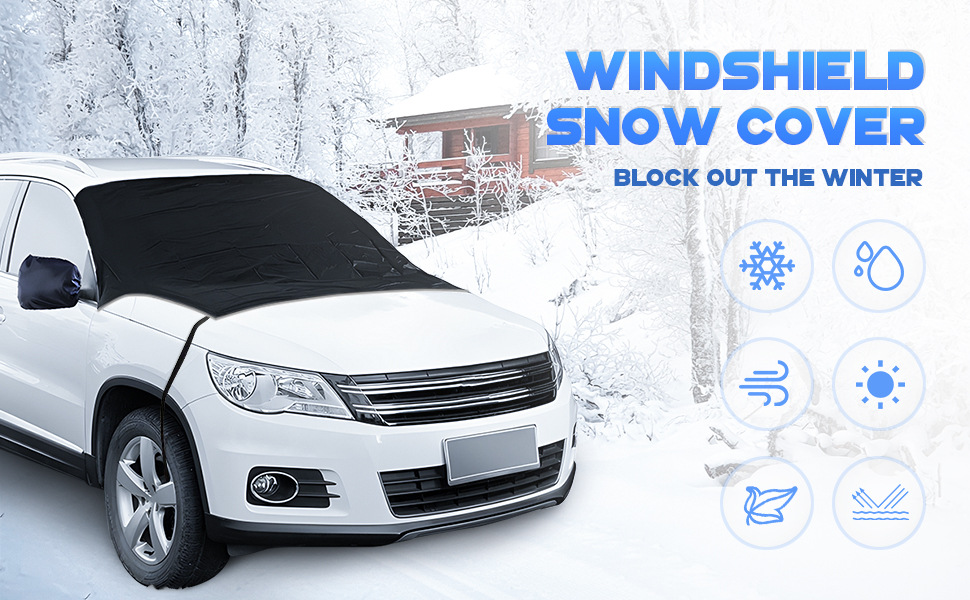 Car snow cover, winter windshield cover, black-coated reflective snow cover for night use, new car sunshade