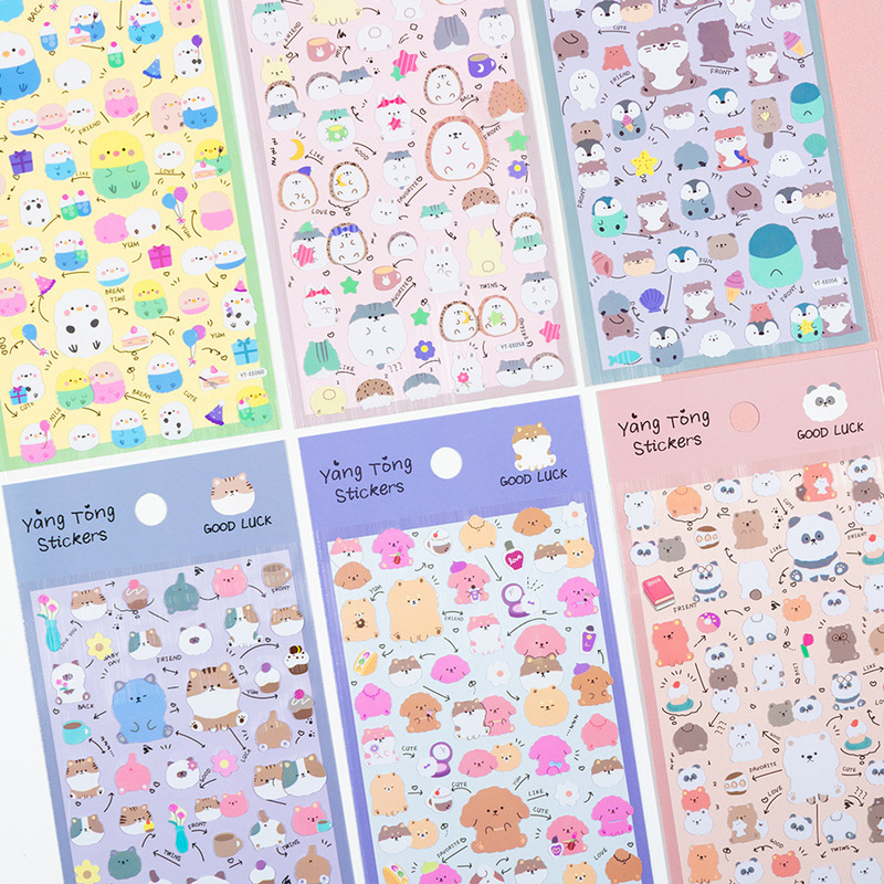 かわいい猫、犬、オウムのハンドブック、漫画の動物ステッカー、子供用手作りのご褒美、携帯電話の水カップの装飾ステッカー|undefined