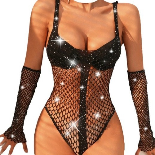 European and American sexy lingerie, hollow hip-covering short skirt, orange sexy suit, halter neck, beautiful back, tempting sexy net clothing