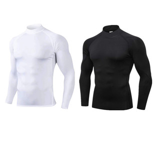High Collar Sports Tights Men's Fitness Clothes Long-Sleeved High-Elastic Football Basketball Training Quick-Drying Fitness Bottoming Tops