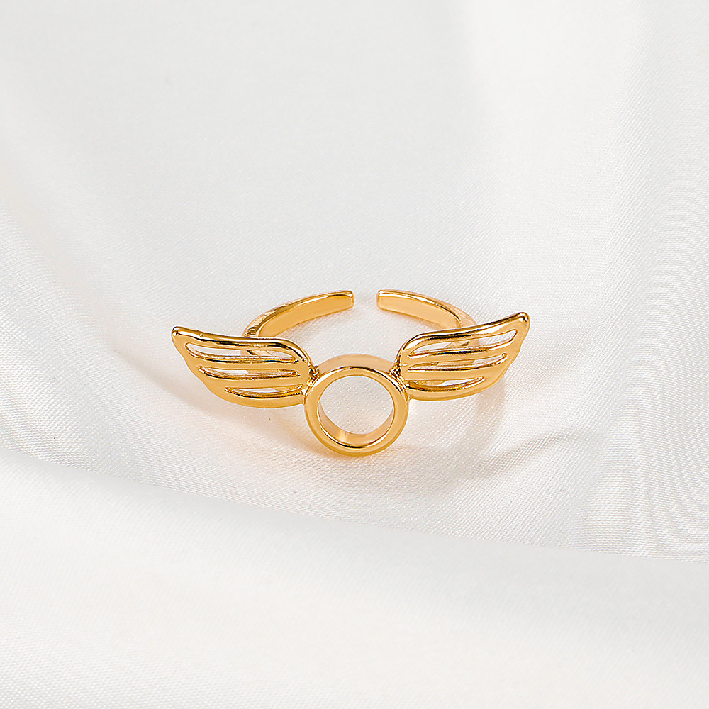 Wholesale Jewelry Retro Angel Wings Heart-shape Copper Open Ring Nihaojewelry display picture 4
