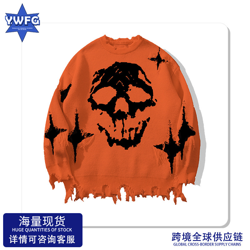 Andre Cross-Border Temu Xiyin Amazon New Knitwear Skull Hip-Hop Style Sweater European and American Men's Sweater