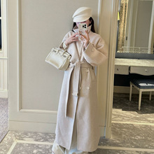 英伦风双开门襟长款毛呢气质双面尼外套女小个子韩版少女呢大衣